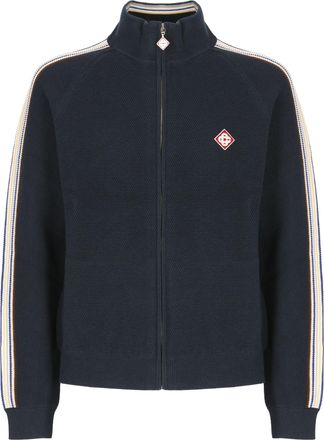 Casablanca Blue Zip-Up Cotton-Wool Textured Knit Sweatshirt