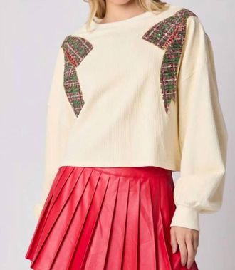 Peach Love California Christmas Bow Sequins Embroidery Sweatshirt In Cream