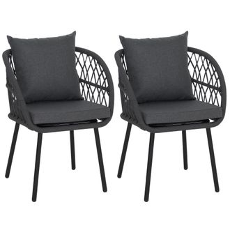 Hhg [nunca Usado] Juego De 2 Sillas De Jard&iacute;n Hhg-393, Sillones De Jard&iacute;n Con Reposabrazos, Estructura De Aluminio Con Trenzado De Cuerda Rope, Estructura