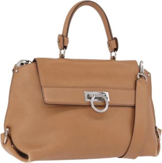 Ferragamo Tweedehands leren handtassen - Dames - Vintage Handtas - Beige - ONE Size - Vintage
