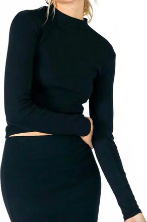 perfectwhitetee Lauryn Long Sleeve Rib Mock Neck In True Black