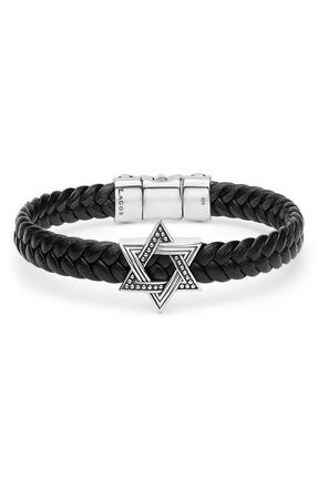 Lagos Mens Anthem Star of David Leather Bracelet in Silver at Nordstrom, Size 7.5