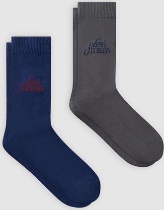 Levi's Regular Cut Logo Socks 2 Pack - Hombre - 39 - Blue / Blue/Grey