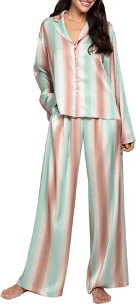 Midnight Bakery Stripe Satin Pajamas in Mint at Nordstrom, Size X-Large