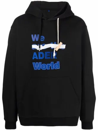 Ader Error slogan print hoodie - unisex - Polyester/Cotton - 1 - Black