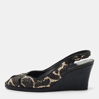 Stuart Weitzman Black/white Raffia Wedge Sandals