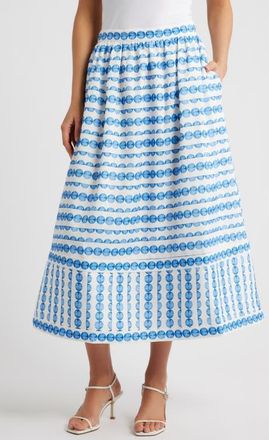French Connection Structured Taffeta Midi Skirt in True Blue at Nordstrom, Size 10