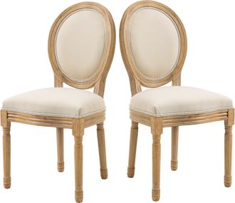 HOMCOM Homcom - Set 2 Sedie Imbottite Vintage Da Soggiorno R&eacute;tro In Legno Tessuto Bianco