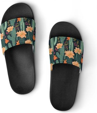Generic Cactus Floral Plants Shower Shoes Slipper for Women Men Beach Slippers Quick Drying Non Slip Open-Toe Sandals