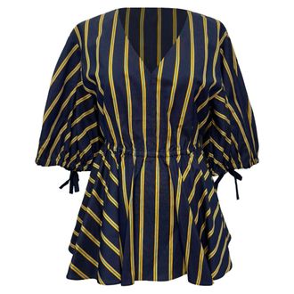 Jason Wu Striped Poplin Peplum Top in Navy Blue Polyester