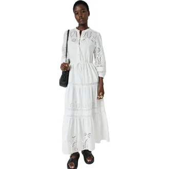 Gerard Darel Rhonie Openwork Embroidered Maxi Dress in Ecru at Nordstrom, Size 14