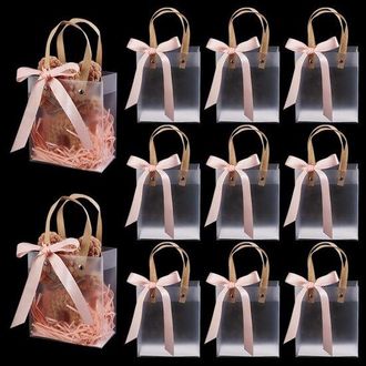 No Brand 10 Bolsas De Regalo Con Asa Transparente 15x13x7cm Bolsas De Hielo Rectangulares Con Cinta Rosa Embalaje De Regalo De Pl&aacute;stico Reutilizable Para Boda 