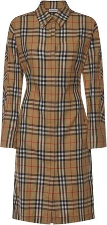 Burberry Shirt Kleedjes - Dames - Shirt Kleedjes - Beige - 2XS - Katoen - Kleedjes