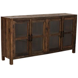 Wanderlust Deco Aparador de madera artesanal de 4 puertas marr&oacute;n 170x40x90h cm