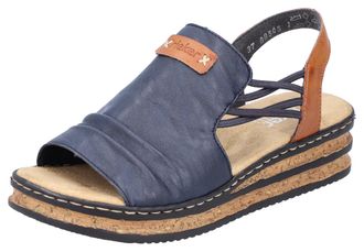 Rieker Keilsandalette RIEKER, Damen, Gr. 40, blau (dunkelblau), Lederimitat, Schuhe Keilsandalette, Sommerschuh, Sandale, Keilabsatz, mit Stretchb&auml;nder