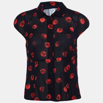 Moschino Moschino Cheap and Chic Black Printed Crepe Button Front Top L