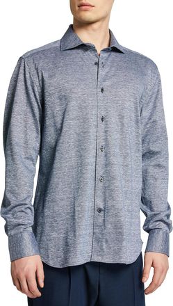 Corneliani Mens Melange Linen-Cotton Sport Shirt