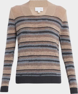 TSE Cashmere Square-Neck Striped Top