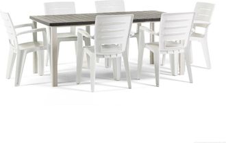 Siediti Fuori e Dentro Conjunto de jard&iacute;n mesa 180x90 cm + 6 sillas de resina blanco/gris