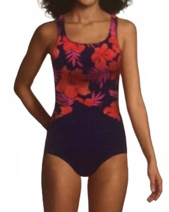 Lands End Scoop-Neck Tropical Hibiscus Swimsuit In Waikiki Floral