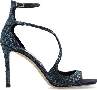 Jimmy Choo London Azia 95 - Dames - Sandalen met hakken - Blauw - 37 1/2 EU - Satijn - Schoenen