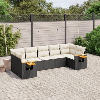 vidaXL Set De Comedor De Jard&iacute;n 7 Pzas Y Cojines Rat&aacute;n Sint&eacute;tico Negro Vidaxl