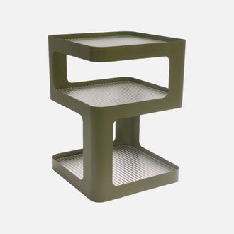 Sweeek Mesa Auxiliar, Mesita De Noche De Metal Y Vidrio Estriado L35 X H50cm