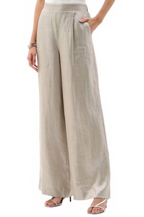 Joseph Ribkoff Foiled Linen Wide Leg Pants In Champagne