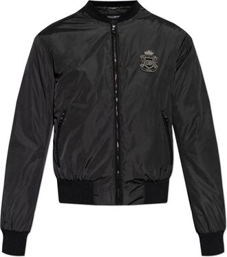 Dolce & Gabbana Jacket met Patch - Heren - Bomber jackets - Zwart - M - Leer - Jassen