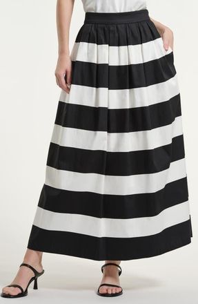 Isaac Mizrahi New York Wide Stripe Stretch Cotton Maxi Skirt in Black/White at Nordstrom, Size 12
