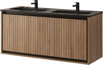 Els Banys Conjunto baño 120cm roble. Con 2 espejos led + lavabo resina negro