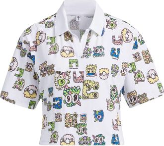 adidas (WMNS) adidas Neo Vibe Graphic Polo Shirt White Green Yellow IK5140