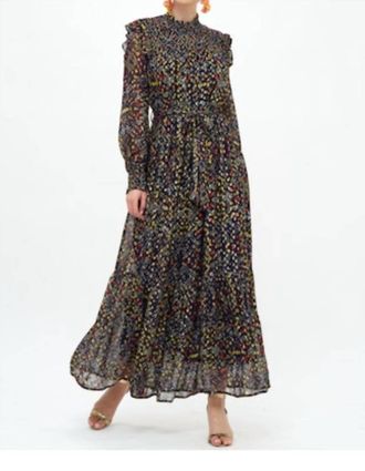 Oliphant Mini Dot Smocked Neck Maxi Dress In Indigo Gold