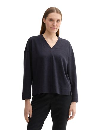 Tom Tailor Sweatshirt TOM TAILOR, Damen, Gr. XXL (44), blau (sky captain blau), Web, Obermaterial: 77% Polyester, 20% Baumwolle, 3% Elasthan, unifarben, bequem h