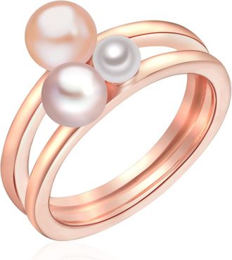 Lulu & Jane Womens Ring Pearls - Rose Gold Sterling Silver - Size P