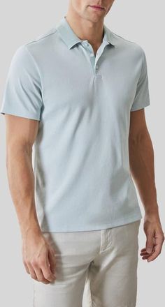 Robert Barakett Rib Collar Polo in Aqua Haze at Nordstrom, Size Xx-Large