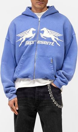 Represent Pegasus Graphic Zip Hoodie in Indigo at Nordstrom, Size Xx-Large