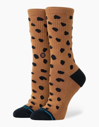 Stance Mens Stance Leopard Crew Socks - Brown - Size: 8/5/5.5/6/7/6.5/7.5/4/2.5/4.5/3.5/3