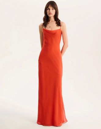 Omnes Womens Koko Chiffon Dress in Orange - Red - Size: 14