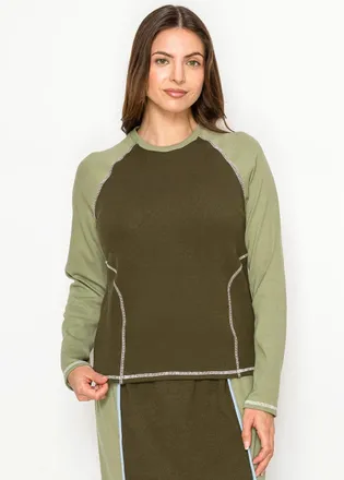 YAL New York Olive Two-Tone Cotton T-Shirt