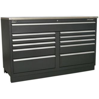 Loops 1.55m Heavy Duty Modular Floor Cabinet - 11 Locking Drawers - Steel Construction in Metallics