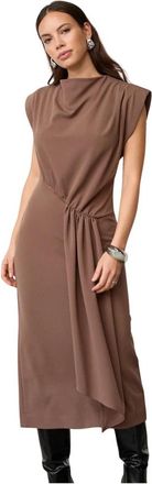 Co'Couture Midi Jurken - Dames - Casual kleedjes - Bruin - M - Kleedjes