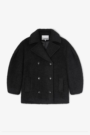 Ganni Black Boucle Midi Coat - Size 2 Wool