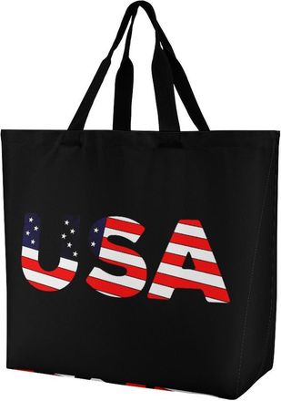 Generic U.S.A U.S. Flag Reusable Shopping Bags Large Capacity Grocery Bag Heavy Duty Tote for Women 40x40x16cm