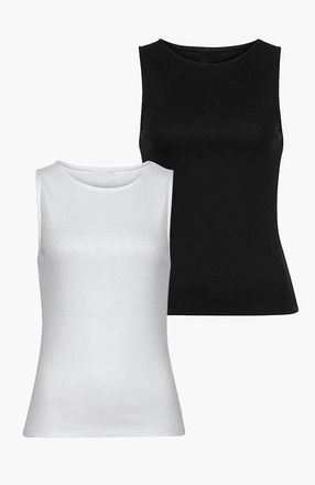 Lascana Womens 2 Pk Basic Tank Tops in Black & White at Nordstrom, Size 6