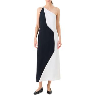 Akris High Plains Colorblock Crepe One-Shoulder Dress in Black-Ecru at Nordstrom, Size 10