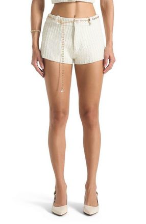 Mani&egrave;re De Voir Elina Tweed Mini Shorts With Belt in Cream at Nordstrom, Size 16