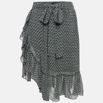 Isabel Marant Black/white Printed Silk Ruffled Short Skirt