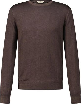 Gran Sasso Wollen Gebreide Trui Klassiek Ontwerp - Heren - Ronde hals truien - Bruin - 4XL - Wol - Truien & Vesten