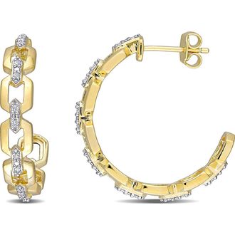 Delmar 18K Yellow Gold Plated Sterling Silver Diamond Link Hoop Earrings - 0.14ct. at Nordstrom Rack